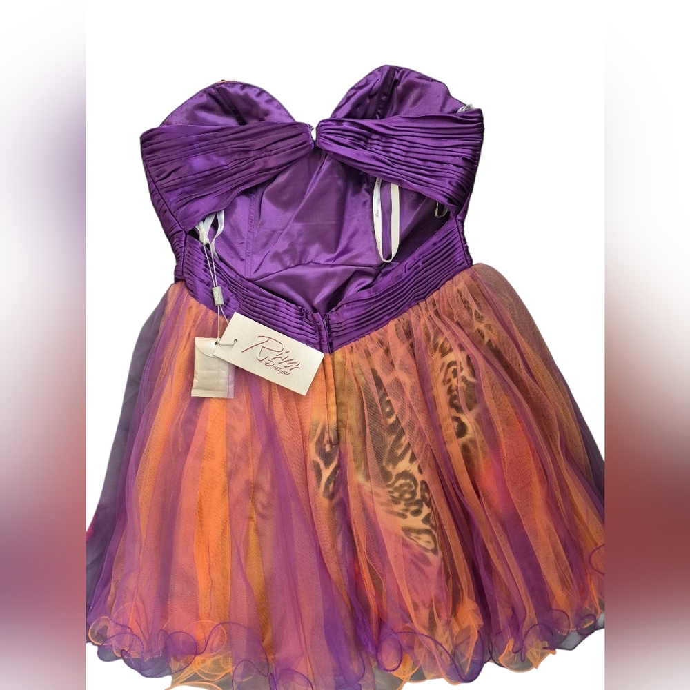 12 RIVA DESIGN Purple and Orange Strapless Dress - Picture 10 of 13